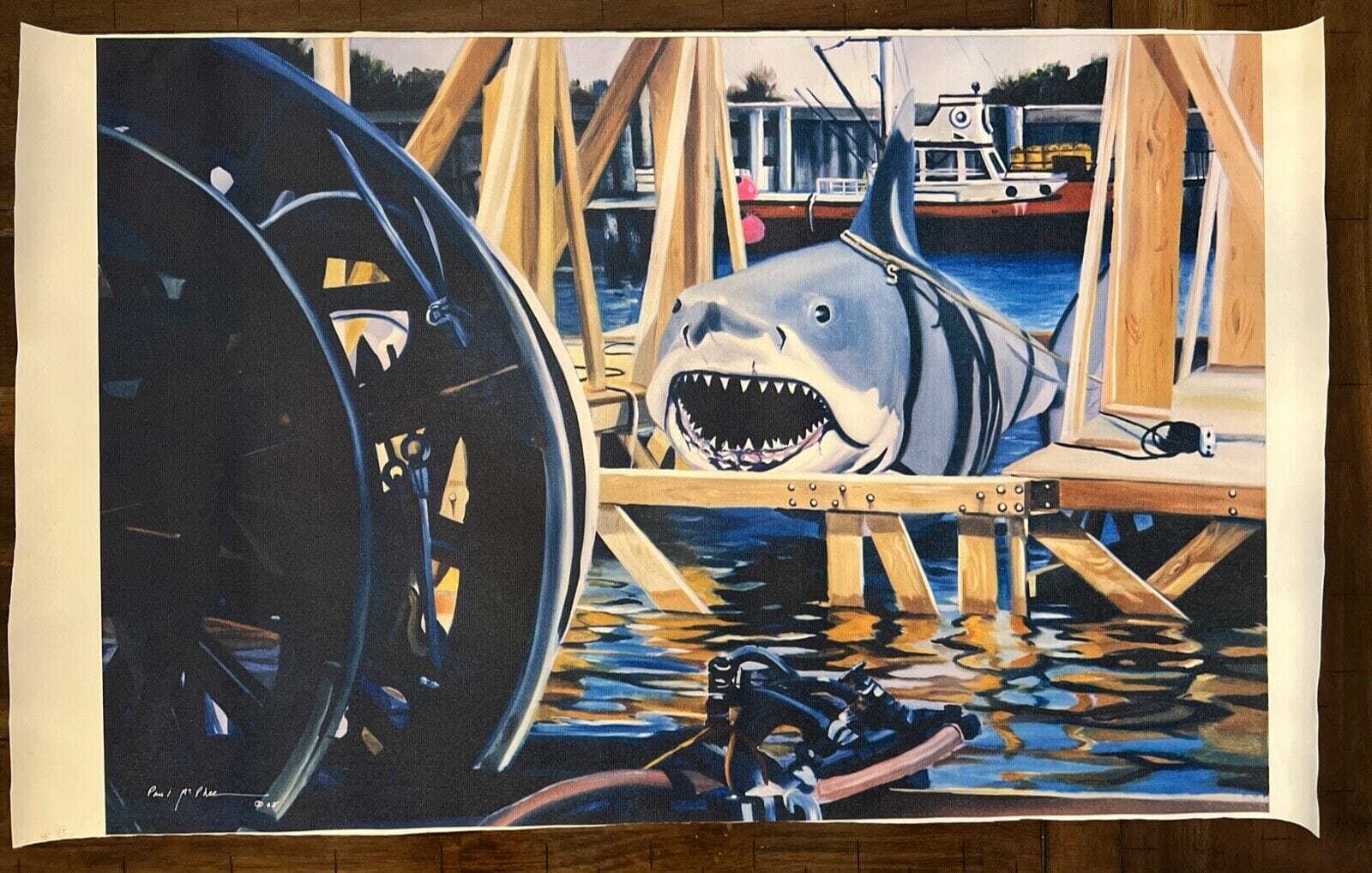 PAUL MCPHEE SUPER JAWSFEST JAWS ROLLED CANVASS 30×18.25 – WOW – EXTREMEMLY RARE COLLECTIBLE MEMORABILIA