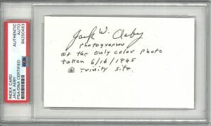 JACK AEBY SIGNED INDEX CARD PSA DNA 84250493 (D) TRINITY SITE PHOTOGRAPHER COLLECTIBLE MEMORABILIA