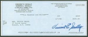DODGERS VIN SCULLY AUTHENTIC SIGNED 3.5×8.5 1990 CHECK AUTOGRAPHED JSA #R06631 COLLECTIBLE MEMORABILIA