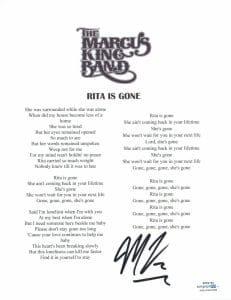 MARCUS KING SIGNED AUTOGRAPHED RITA IS GONE SONG LYRIC SHEET ACOA COA COLLECTIBLE MEMORABILIA