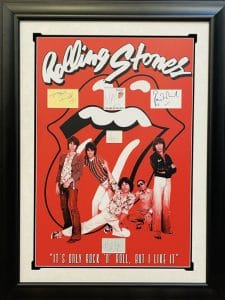THE ROLLING STONES FRAMED DISPLAY SIGNED JAGGER RICHARDS WOODS WATTS WYMAN JSA COLLECTIBLE MEMORABILIA