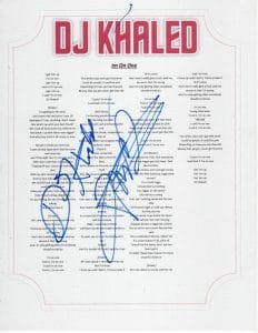 DJ KHALED SIGNED IM ON ONE LYRIC SHEET COLLECTIBLE MEMORABILIA