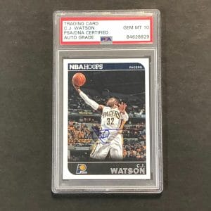 2014-15 NBA HOOPS #183 C.J. WATSON SIGNED CARD AUTO 10 PSA SLABBED PACERS COLLECTIBLE MEMORABILIA