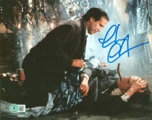 CHEVY CHASE CHRISTMAS VACATION SIGNED 8×10 HORIZONTAL PHOTO W/ LEWIS BAS WITNESS COLLECTIBLE MEMORABILIA