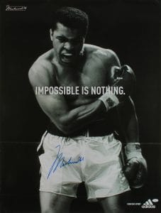 MUHAMMAD ALI AUTHENTIC SIGNED 26.75×33.75 ADIDAS PROMOTIONAL POSTER JSA #XX66088 COLLECTIBLE MEMORABILIA