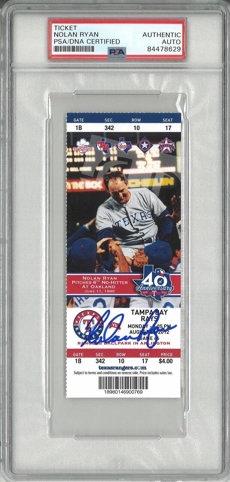 Nolan Ryan Signed Ticket PSA DNA 84478629 40th Anniversary of 6th No ...