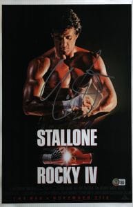 SYLVESTER STALLONE SIGNED AUTOGRAPHED ROCKY IV 11×17 MOVIE POSTER BECKETT COA COLLECTIBLE MEMORABILIA