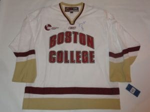 JERRY YORK SIGNED BOSTON COLLEGE EAGLES HOCKEY JERSEY WITH INSCRIPTION LICENSED COLLECTIBLE MEMORABILIA