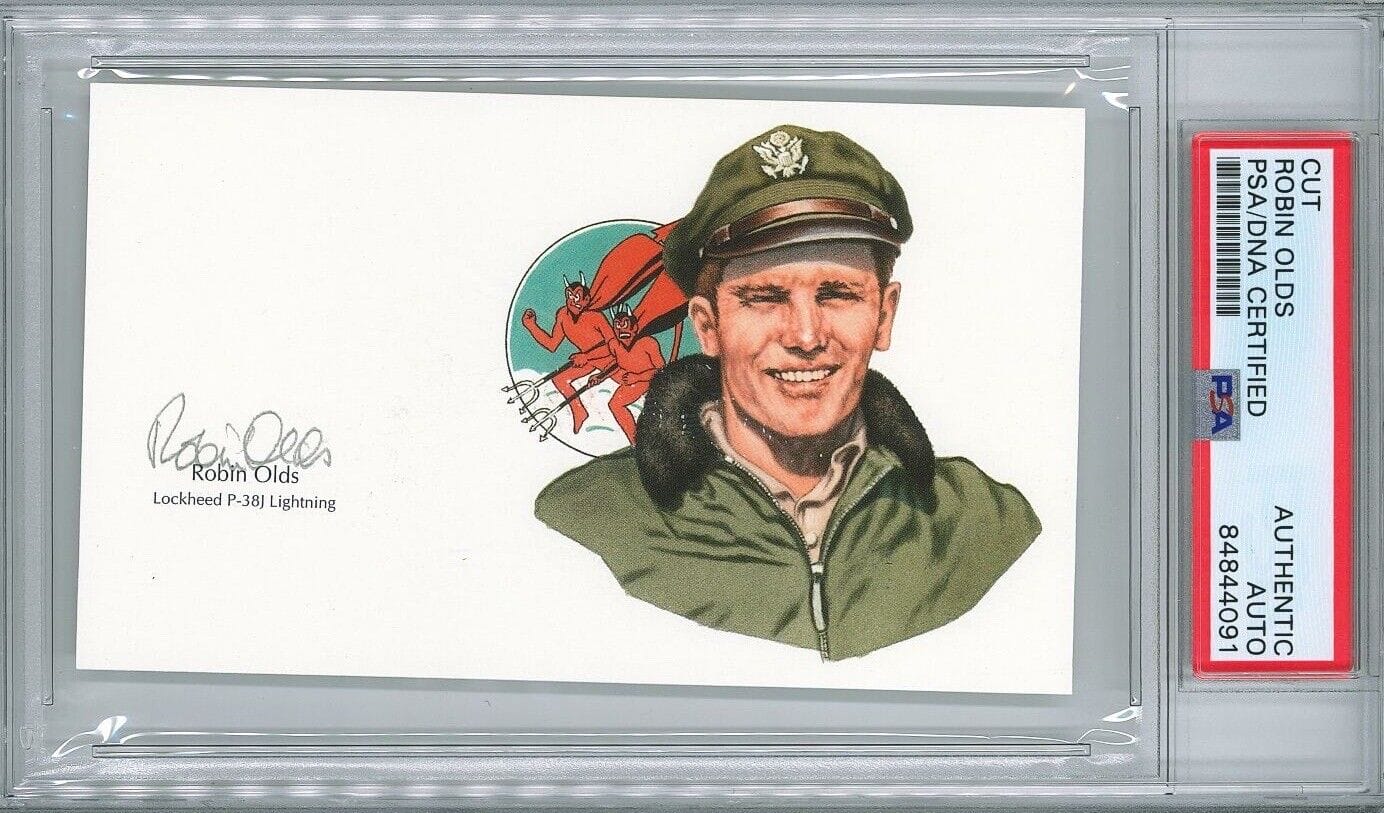 ROBIN OLDS SIGNED CUT SIGNATURE PSA DNA 84844091 (D) WWII VIETNAM ACE ...