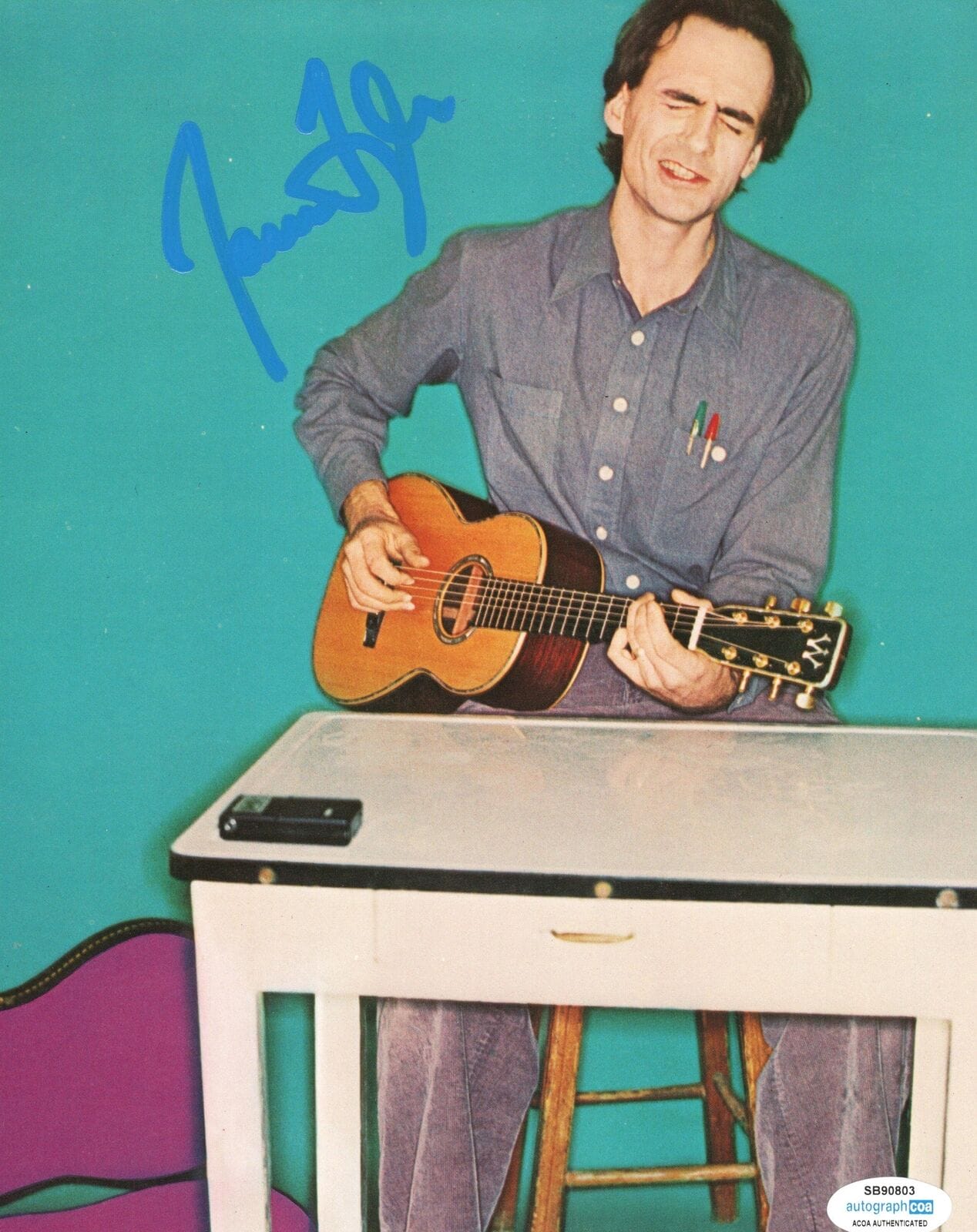 JAMES TAYLOR AUTOGRAPHED SIGNED COLORFUL GUITAR PHOTO ACOA
 COLLECTIBLE MEMORABILIA