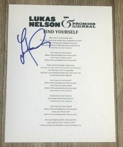 LUKAS NELSON & PROMISE OF THE REAL SIGNED FIND YOURSELF LYRIC SHEET W/PROOF
 COLLECTIBLE MEMORABILIA