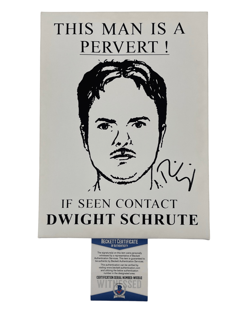 RAINN WILSON SIGNED DWIGHT SCHRUTE CANVAS THE OFFICE AUTOGRAPH BECKETT WITNESS
 COLLECTIBLE MEMORABILIA