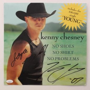 KENNY CHESNEY SIGNED AUTOGRAPH 12×12 ALBUM VINYL RECORD INSERT W/ JSA COA
 COLLECTIBLE MEMORABILIA