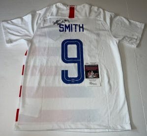 SOPHIA SMITH USWNT SIGNED WHITE TEAM USA SOCCER JERSEY AUTOGRAPHED 2 JSA
 COLLECTIBLE MEMORABILIA